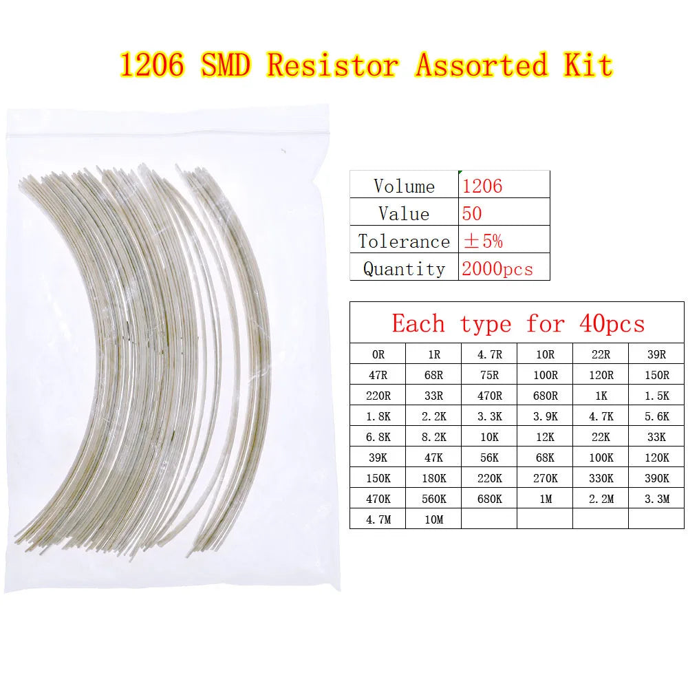 Kit Surtido Resistencias Fijas Chip SMD (0402 a 2512) - Rango 0Ω a 10MΩ