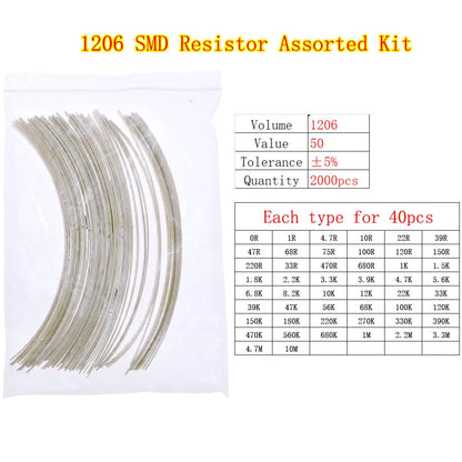 Kit Surtido Resistencias Fijas Chip SMD (0402 a 2512) - Rango 0Ω a 10MΩ