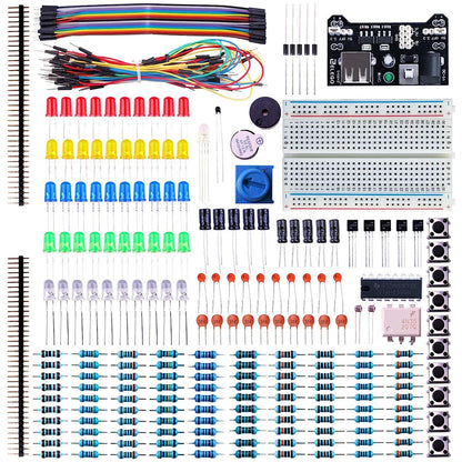 Kit Diversión Electrónica ELEGOO para Arduino (235 Items: Protoboard, Cables, Resistencias, Capacitores, LEDs, Potenciómetros)