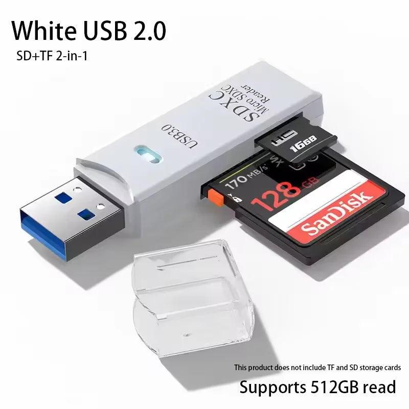Lector Tarjetas Multifuncional 2 en 1 Alta Velocidad USB 3.0/2.0 (Soporta TF+SD) para Computadora/Tablet/Cámara/Laptop/Auto