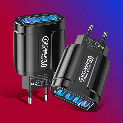 Cargador Rápido Viaje Portátil QC3.0 4 Puertos USB 48W (Enchufe EU) para Android/iPhone/Xiaomi