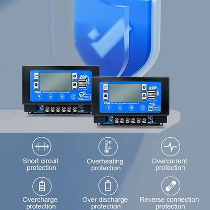 Controlador Carga Solar MPPT 30A/60A 12V/24V LCD Display Bluetooth/WiFi Snap-On Almacenamiento Energía