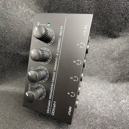 Mini Amplificador Audio Estéreo 4 Canales HA400 Ultra Compacto para Audífonos con Adaptador EU/US (Mezclador Música/Grabación)