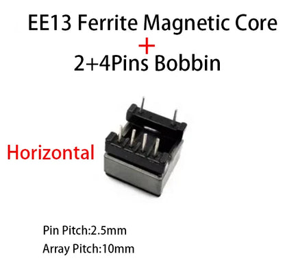 Núcleo Ferrita EE13 PC40 con Bobina Vertical/Horizontal (6/8/10 Pines)