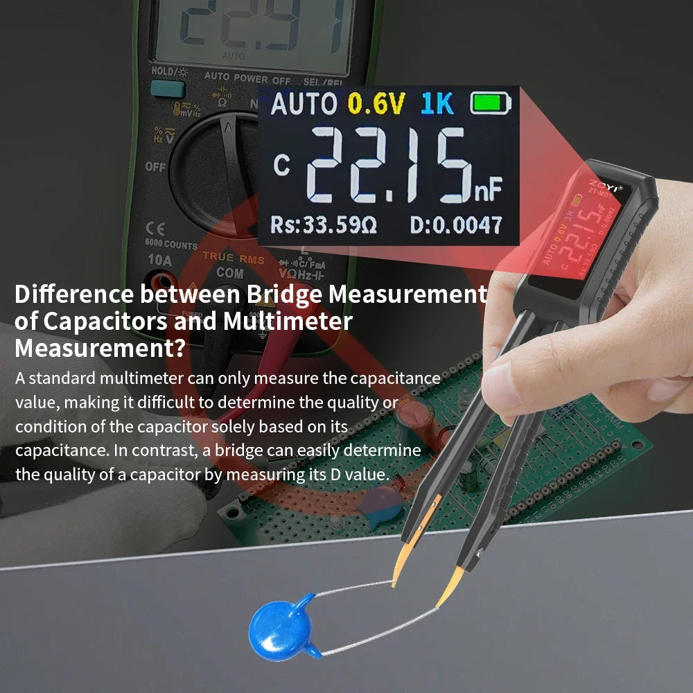 Multímetro Digital Portátil ZOYI ZT-MD1 (Tipo Pinza Inteligente) - Tester LCR/SMD (Resistencia/Capacitor/Inductor)