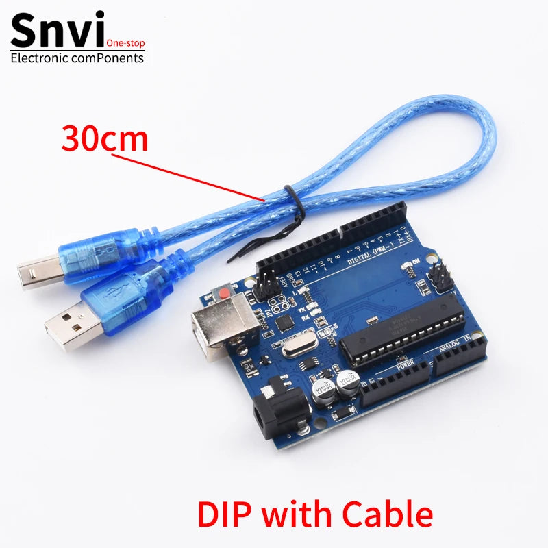Placa Desarrollo UNO R3 (ATMEGA328P, CH340/ATEGA16U2) compatible Arduino con Cable + Placa Expansión Proto Shield R3/R4