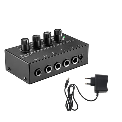 Mini Amplificador Audio Estéreo 4 Canales HA400 Ultra Compacto para Audífonos con Adaptador EU/US (Mezclador Música/Grabación)