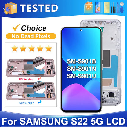 S22 para Samsung probado para S22 5G S901B S901U S901W S901N S901E pantalla LCD reemplazo del ensamblaje del digitalizador de pantalla táctil