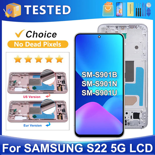 S22 para Samsung probado para S22 5G S901B S901U S901W S901N S901E pantalla LCD reemplazo del ensamblaje del digitalizador de pantalla táctil