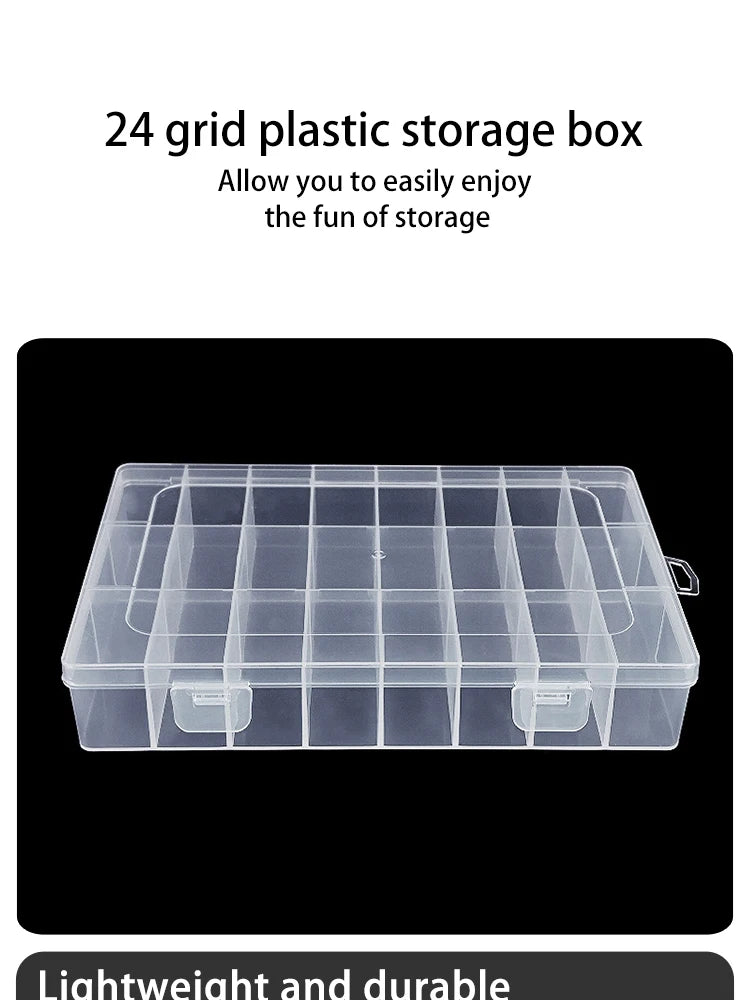 Caja Almacenamiento Transparente 24 Rejillas para Hardware/Botones/Pesca/Joyería/Accesorios/Papelería