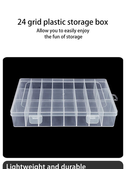 Caja Almacenamiento Transparente 24 Rejillas para Hardware/Botones/Pesca/Joyería/Accesorios/Papelería
