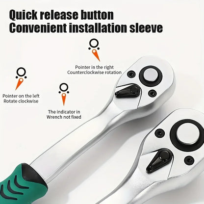 Juego Llaves Vaso Tubo con Ratchet (1/4", 3/8", 1/2") Herramientas Mano para Reparación Auto/Mecánica