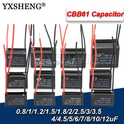 Capacitor Arranque CBB61 (0.8uF-20uF, 450V) para Ventilador/Motor - Unidad (Especificar Valor)
