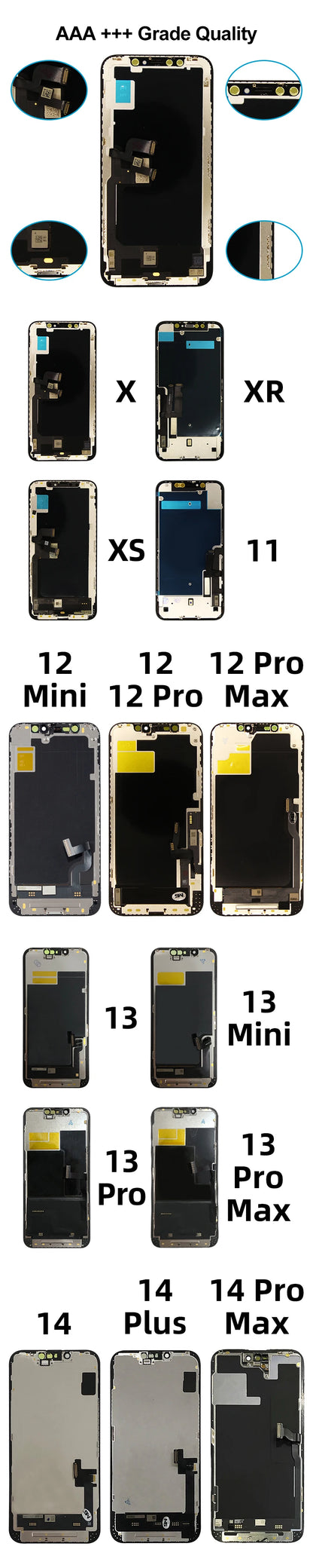 CHOICE AAA+ OLED For iPhone X XR XS Display 3D Touch Screen Digitizer For 11 Pro 12 Mini 13 Pro Max 14 Plus LCD Replacement Part
