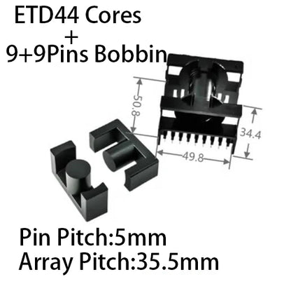 Núcleo Ferrita Suave Alta Potencia ETD44/ETD59 PC40 con Bobina Vertical/Horizontal 18 Pines