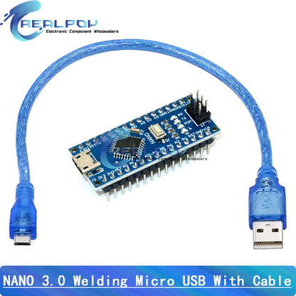Placa Nano 3.0 (ATMEGA328P, 16MHz, CH340) con Bootloader (Puerto Mini/Tipo C/Micro USB) + Cable USB compatible Arduino