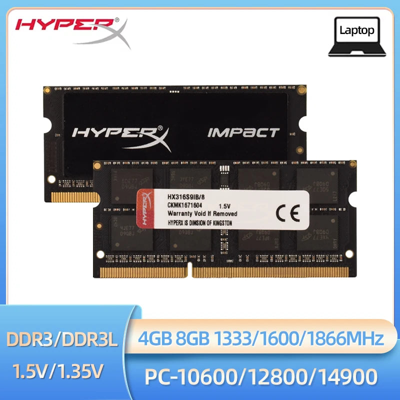Memoria RAM HyperX Laptop DDR3/DDR3L (4GB/8GB, 1333/1600/1866MHz) SODIMM PC3-12800/PC3-14900 Doble Canal Notebook