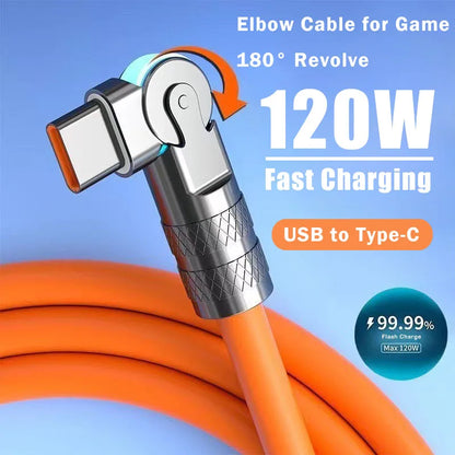 Cable USB Tipo C Carga Rápida 120W 7A con Codo Rotatorio 180° para Juegos Móviles