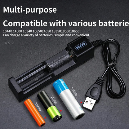 Cargador USB Baterías Litio Recargables 18650 (1/2/4 Ranuras, 3.7V) para 16340/14500/18650