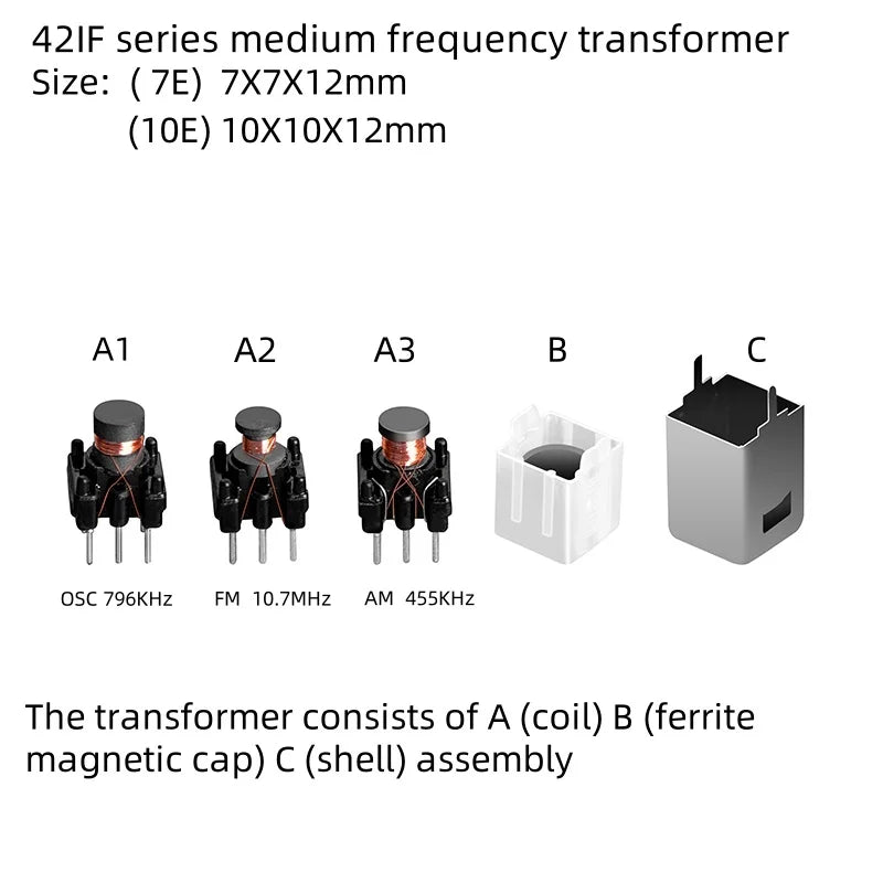 Transformador FI / Bobina Osciladora Serie 42IF para Radio AM/FM (455kHz / 10.7MHz)