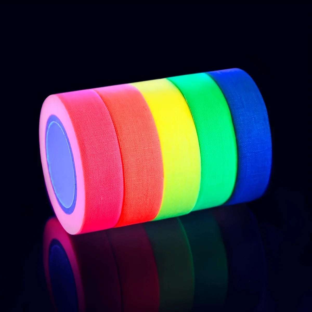 Cinta Tela Neón Fluorescente Gaffer (Brilla Oscuridad UV Blacklight) para Fiesta/Manualidades (Pack 6 Rollos)