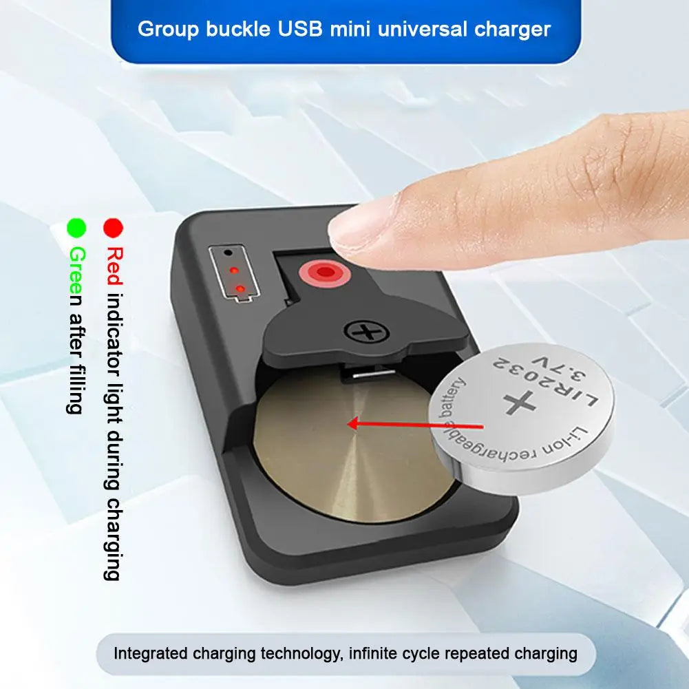 Mini Cargador Universal Portátil para Baterías Pila Botón (LIR2016/LIR2025/LIR2032/LIR1025) con Indicador LED