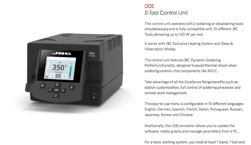 Original JBC DDE-2C 150W Two-Tool Control Unit Soldering Station Dual Channel With Temperature Calibration In Stock