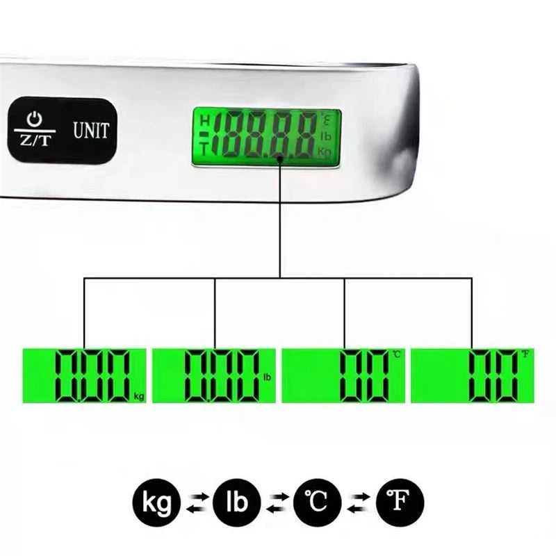 Balanza Portátil Digital LCD (110lb/50kg) Electrónica Colgante para Equipaje/Maleta Viaje (Herramienta Peso Bolsa)