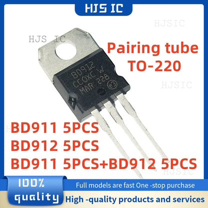 Lote 10 Pcs (5 Pares) Transistor Darlington Par BD911 (NPN) / BD912 (PNP) TO-220 100V 15A