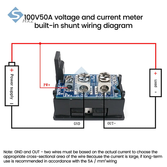 Voltímetro Amperímetro Digital DC (7-100V, 20A/50A Shunt Integrado) - Panel Display LED Dual 0.28"