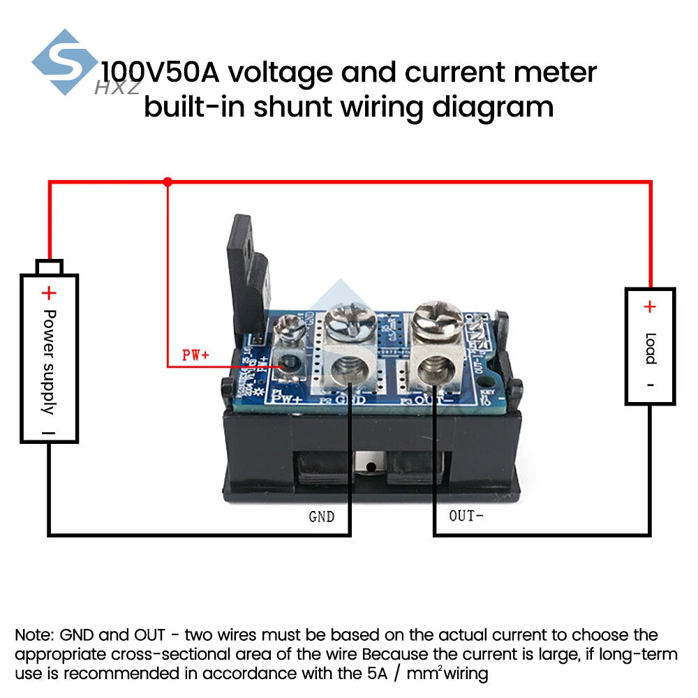 Voltímetro Amperímetro Digital DC (7-100V, 20A/50A Shunt Integrado) - Panel Display LED Dual 0.28"