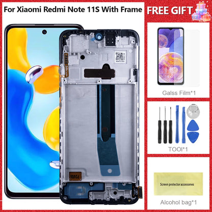 6.43"AMOLED For Xiaomi Redmi Note 11S Display 2201117SG,SI,SY,SL Screen Touch Glass Digitizer For Redmi Note11S LCD With Frame