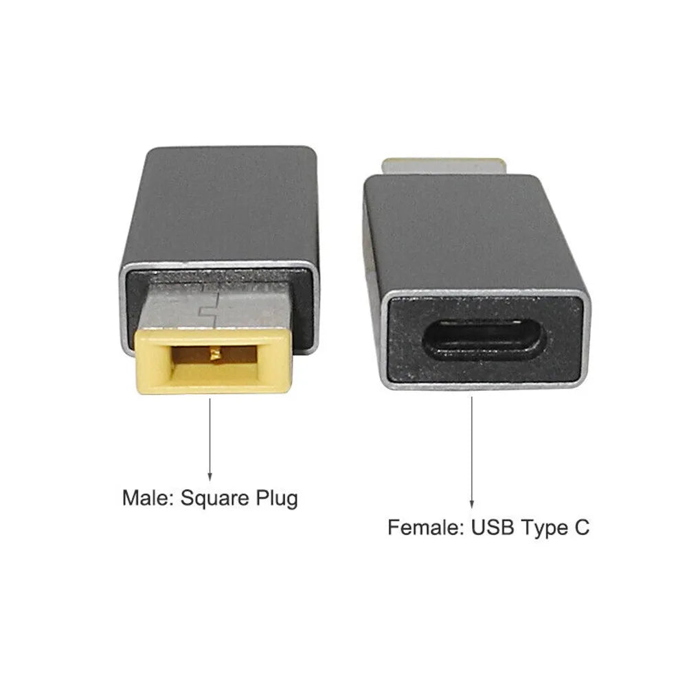 Adaptador Convertidor USB-C Hembra PD a Plug Cuadrado (Slim Tip) para Laptop Lenovo