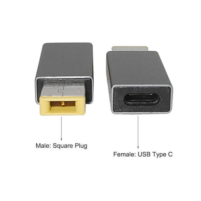 Adaptador Convertidor USB-C Hembra PD a Plug Cuadrado (Slim Tip) para Laptop Lenovo
