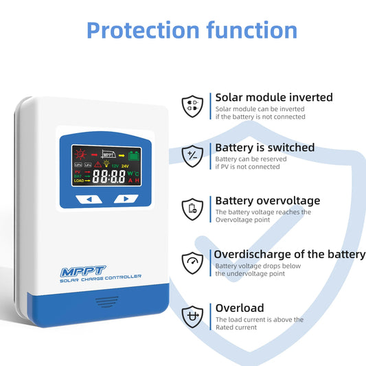 Controlador Carga Solar MPPT 20A/30A/40A 12V/24V Auto Cargador Batería Max PV 60V/100V LCD Regulador
