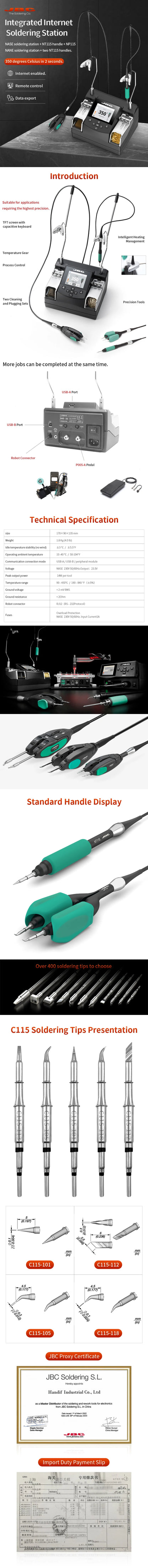 Original JBC Nano Rework Soldering Station NASE Fit NT115 Handle NP115 Tweezer Clip NANE Fit 2 NT115 Pen BGA IC SMT Component
