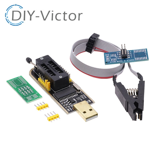 Kit Programador USB CH341A 24/25 Series EEPROM Flash BIOS + Clip Test SOIC8/SOP8 (DIY Kit i21)