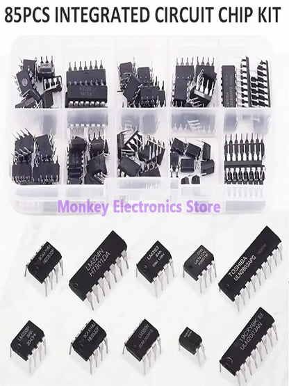 Kit Circuitos Integrados IC (DIP) NE555/LM324/LM358/ULN2803 (10 Tipos, Temporizador Precisión) DIY Electrónico (85 Piezas)
