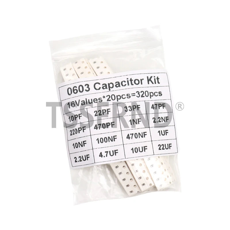 Kit Surtido Capacitores SMD (0603/0805/1206, 16/36/50 Valores, 1pF-10uF) Set Capacitancia (320/720 Piezas)