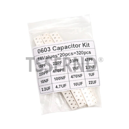 Kit Surtido Capacitores SMD (0603/0805/1206, 16/36/50 Valores, 1pF-10uF) Set Capacitancia (320/720 Piezas)