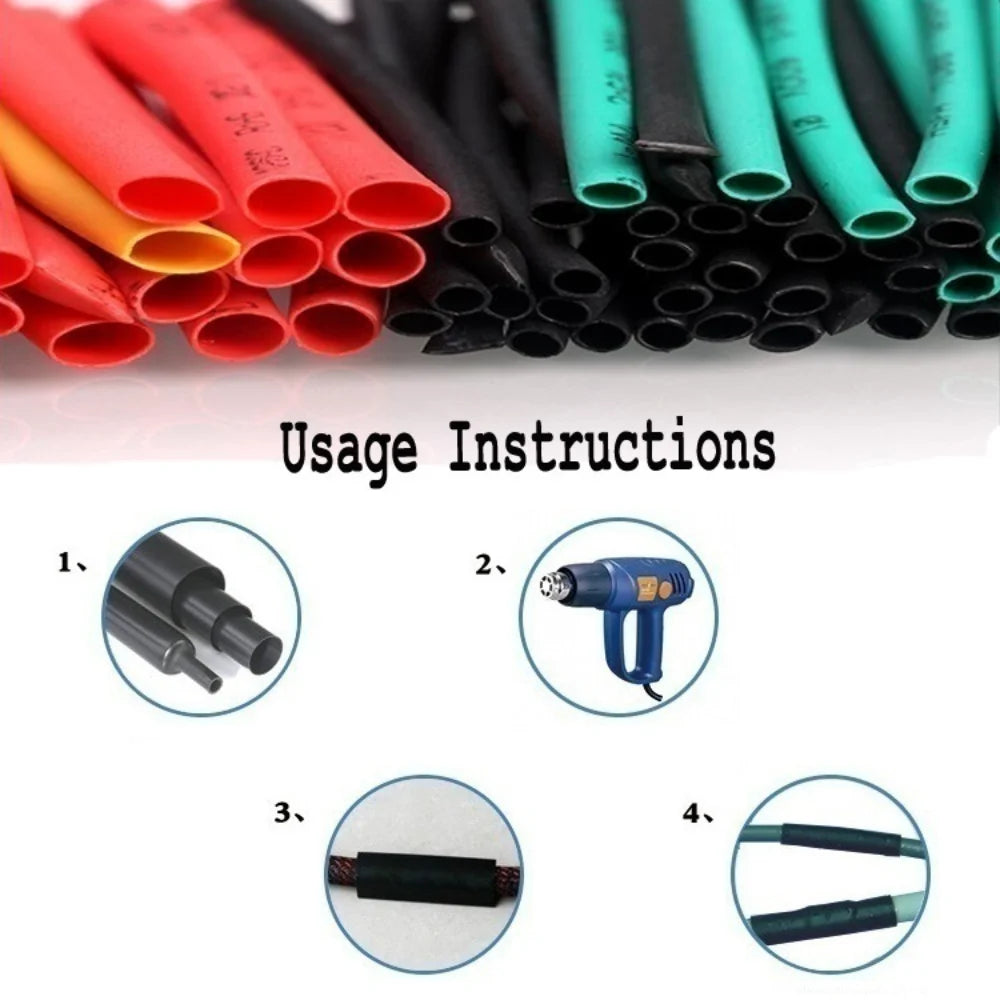 Kit Tubo Termoretráctil 2:1 Envoltura Cable Aislante Protección Conexión (127/530/580 Piezas) (Opción Pistola Aire Caliente)