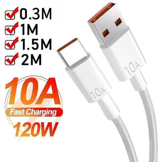 Cable USB Tipo C Universal Carga Super Rápida 120W 10A y Datos para Huawei P30/P40/Honor/Xiaomi/Redmi (0.3m/1m/1.5m/2m)
