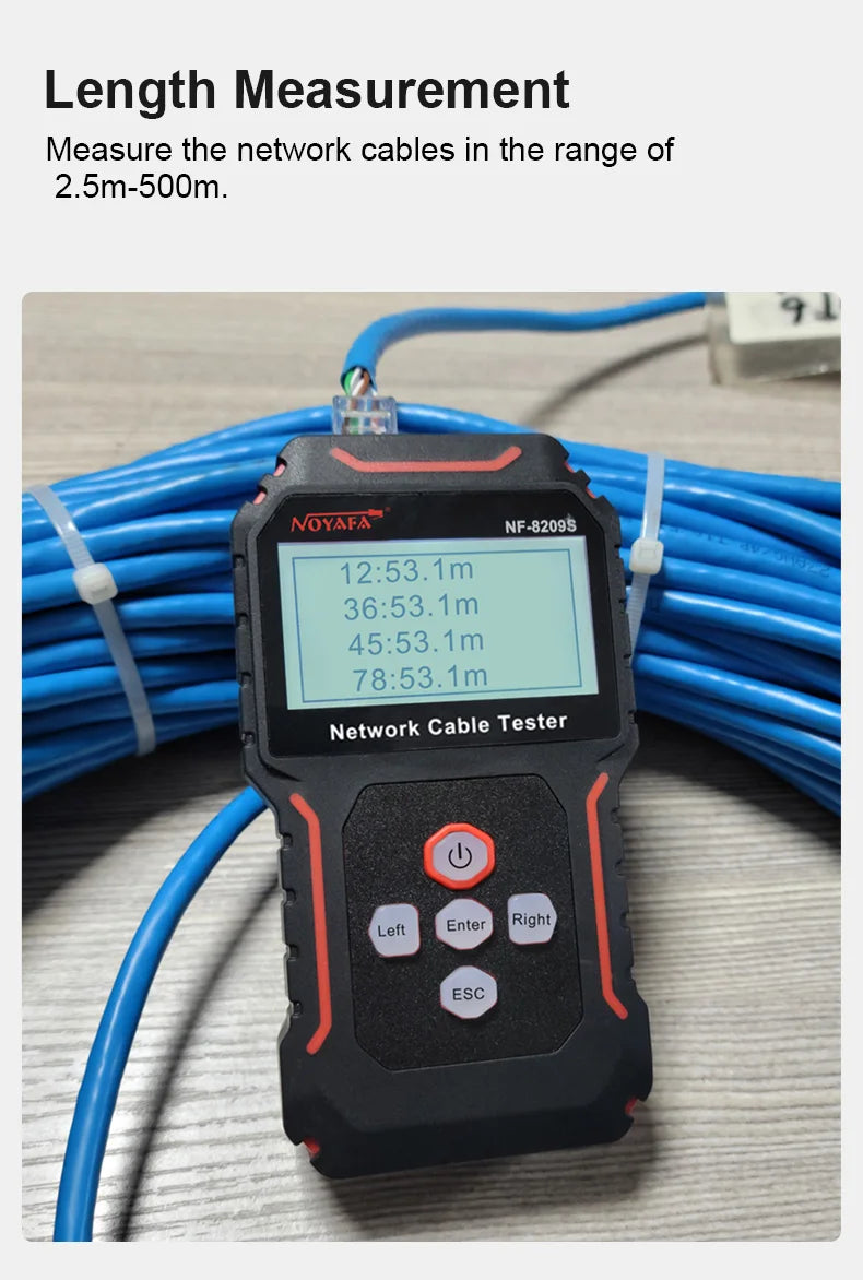 Rastreador Cable Red Noyafa NF-8209S - Tester LAN (Mide Longitud, Wiremap) con Display LCD