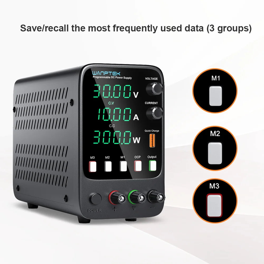 Fuente de Poder Laboratorio WANPTEK DC Ajustable 30V/60V/120V Regulador Voltaje Preajuste V/A (Input 110V/220V)