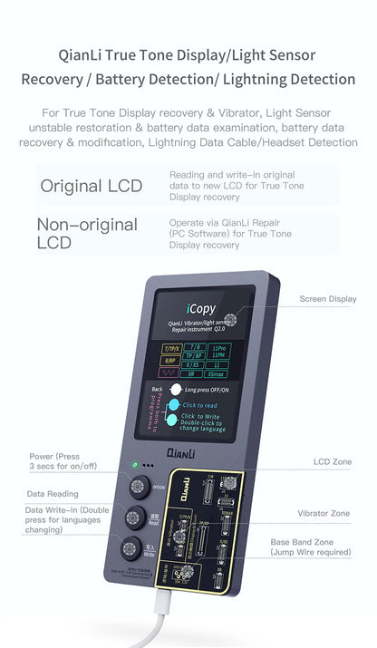 QIANLI iCopy Plus 2.2v 6in1 LCD Board 7to15pm Face ID Board Adaptor & Flex For X-14 PM Series Dot Matrix Recovery Battery 6to14
