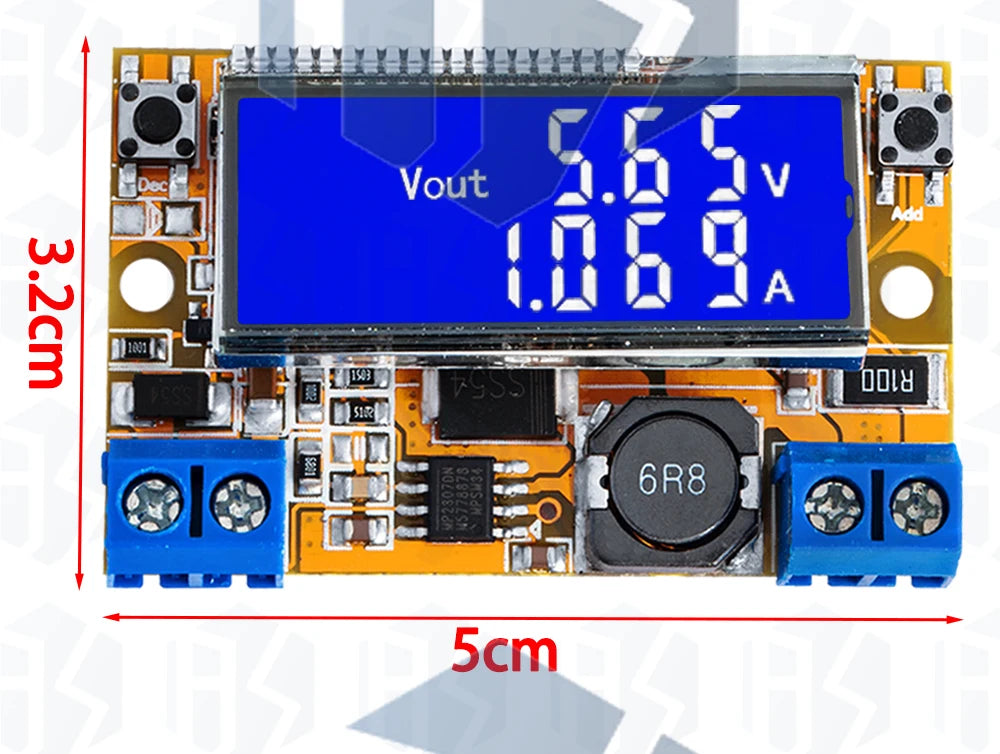 Módulo Convertidor Buck DC 5-23V a 0-16.5V 3A Max Step-Down Regulador Voltaje Ajustable LCD Dual Display