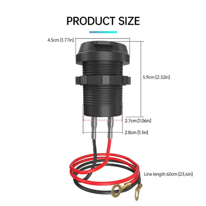 Socket Cargador USB 100W Impermeable Carga Rápida PD Tipo-C + QC3.0 para Auto/Bote/RV/Moto 12V-24V