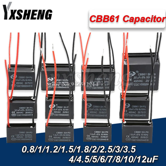 Capacitor Arranque CBB61 (0.8uF-20uF, 450V) para Ventilador/Motor - Unidad (Especificar Valor)