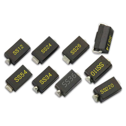 Diodo Schottky SMD (SS12/SS14/SS24/SS26/SS34/SS36/SS54/SS110/SS2200, SMA) (20 Unidades)