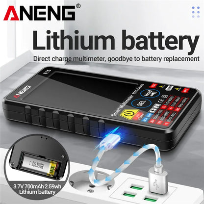 Multímetro Digital Inteligente ANENG AN-615 - Táctil Recargable (6000 Cuentas) Tester Voltaje/Corriente AC/DC